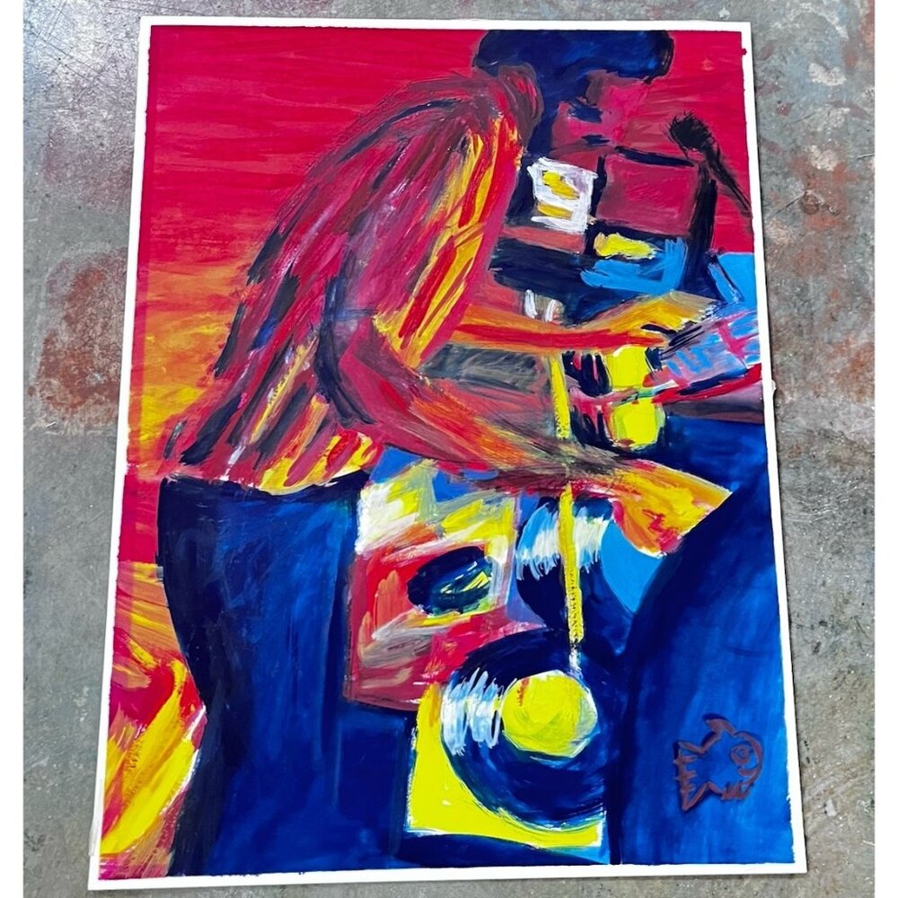 Original Abstract DJ Painting Acrylic on Paper Neo Expressionist Urban Music Art